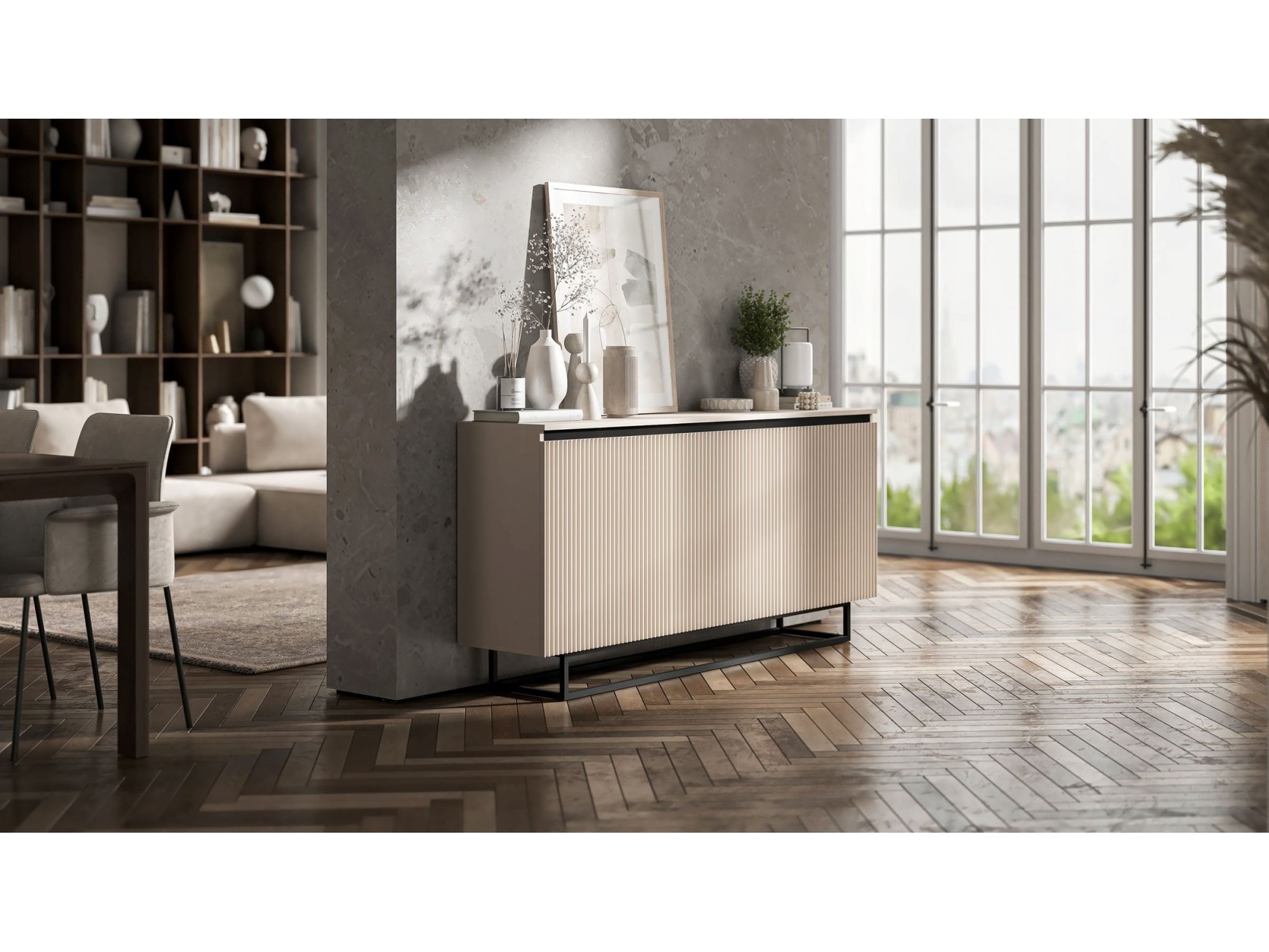 Komoda Glamour Kaszmir Mat 167 cm Selene, na Czarnej Ramie, Dobra Cena, Sklep Online | Meble Lindner