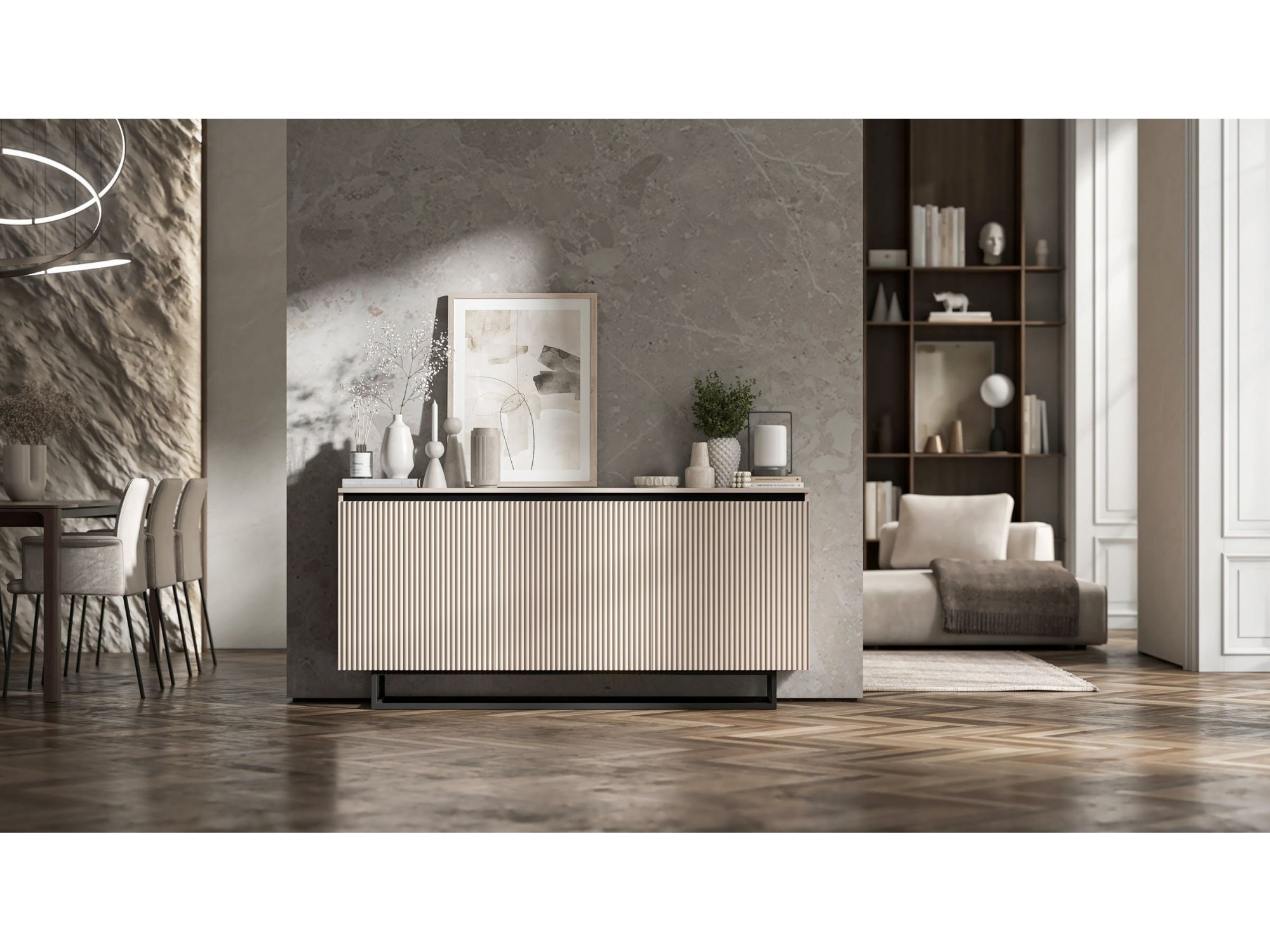 Komoda Glamour Kaszmir Mat 167 cm Selene, na Czarnej Ramie, Dobra Cena, Sklep Online | Meble Lindner