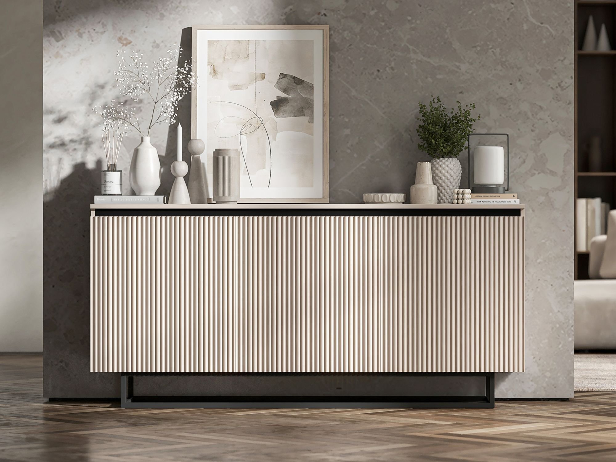 Komoda Glamour Kaszmir Mat 167 cm Selene, na Czarnej Ramie, Dobra Cena, Sklep Online | Meble Lindner