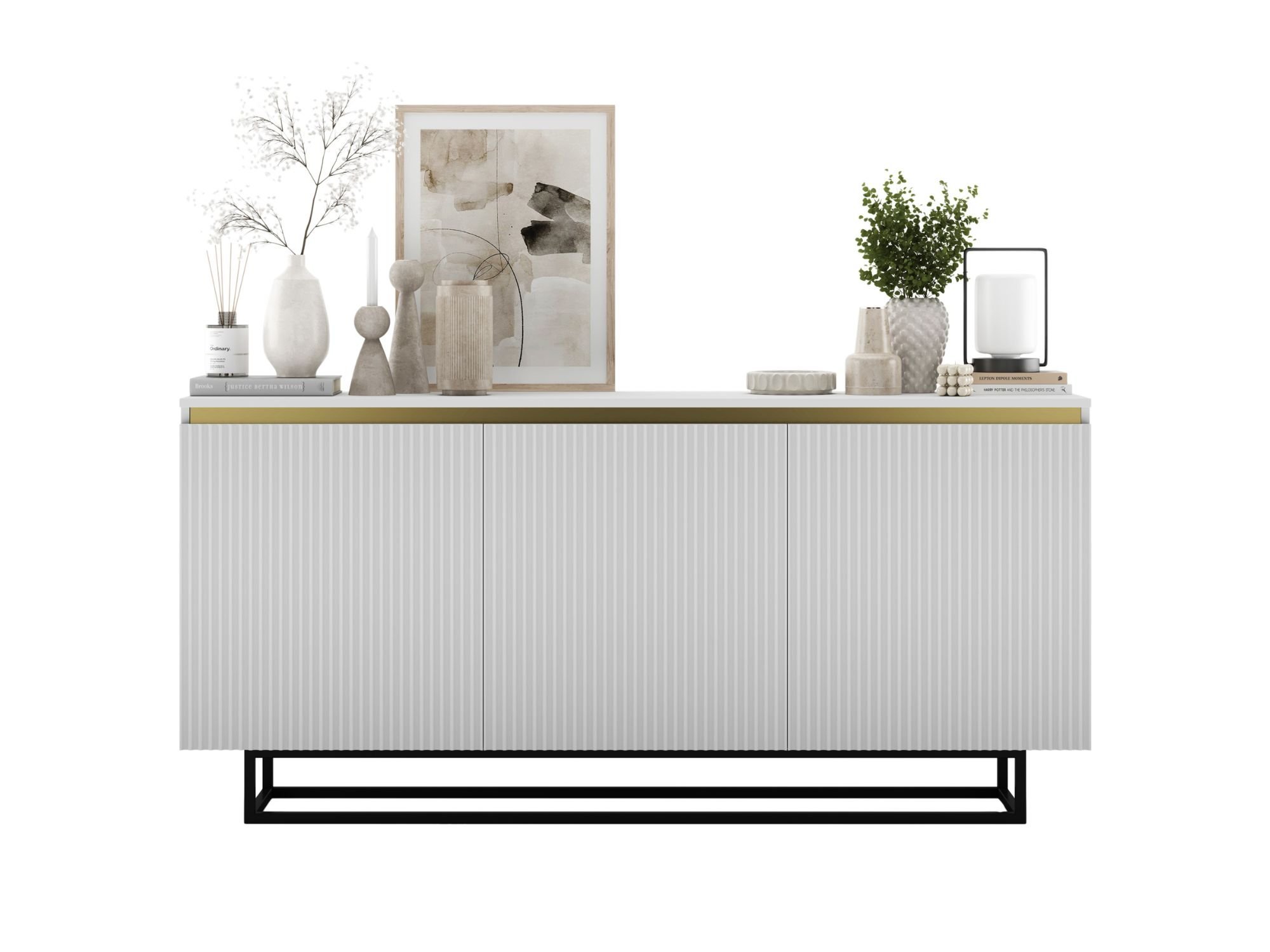 Komoda Glamour Biały Mat 167 cm Selene, na Czarnej Ramie, Dobra Cena, Sklep Online | Meble Lindner