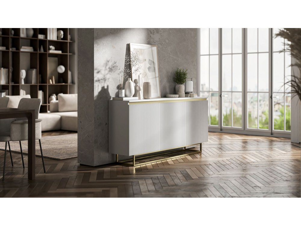 Komoda Glamour Biały Mat 167 cm Selene, na Złotej Ramie, Dobra Cena, Sklep Online | Meble Lindner