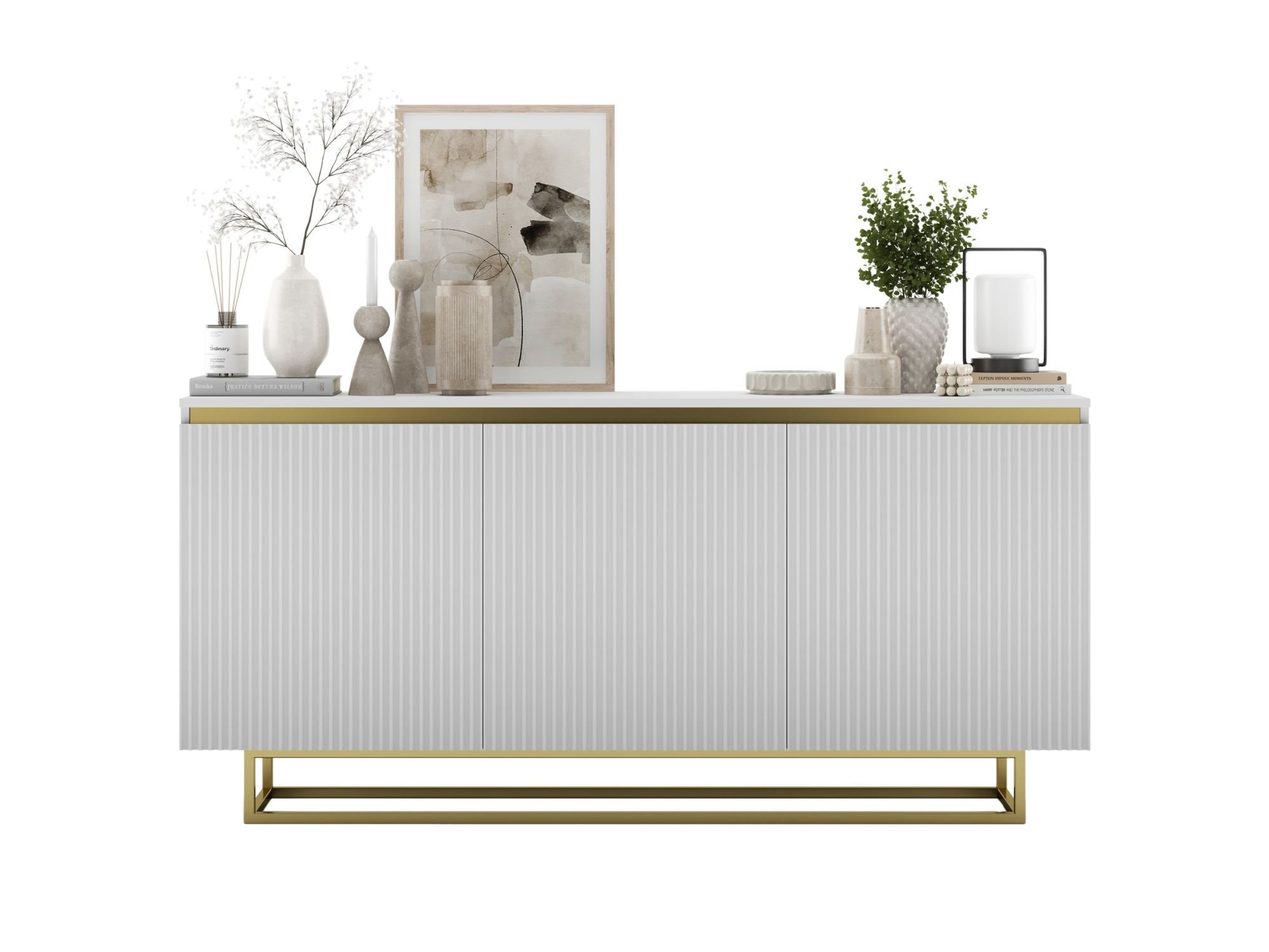 Komoda Glamour Biały Mat 167 cm Selene, na Złotej Ramie, Dobra Cena, Sklep Online | Meble Lindner