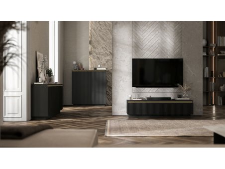 Komoda Glamour Czarny Mat 167 cm Selene, na Cokole, Dobra Cena, Sklep Online | Meble Lindner