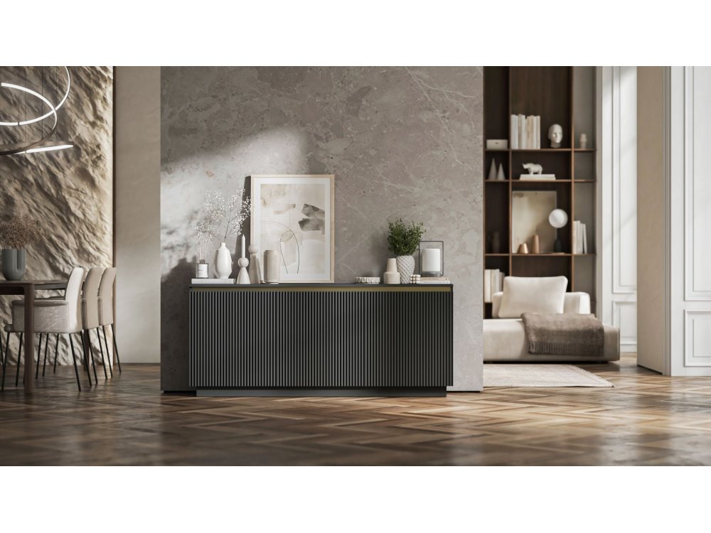 Komoda Glamour Czarny Mat 167 cm Selene, na Cokole, Dobra Cena, Sklep Online | Meble Lindner