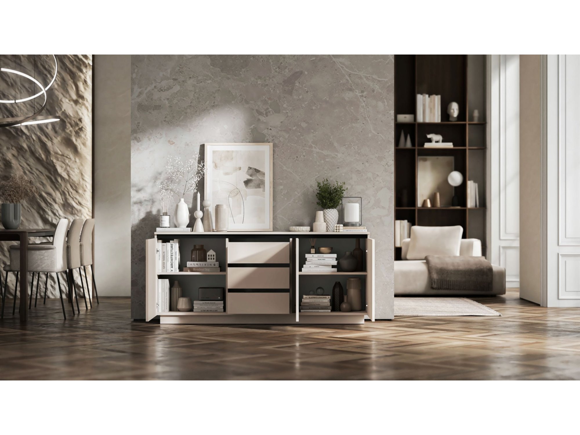 Komoda Glamour Kaszmir Mat 167 cm Selene, na Cokole, Dobra Cena, Sklep Online | Meble Lindner