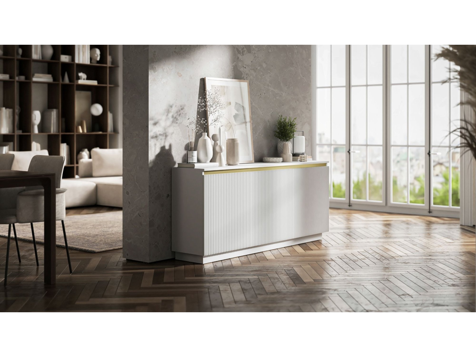 Komoda Glamour Biały Mat 167 cm Selene, na Cokole, Dobra Cena, Sklep Online | Meble Lindner