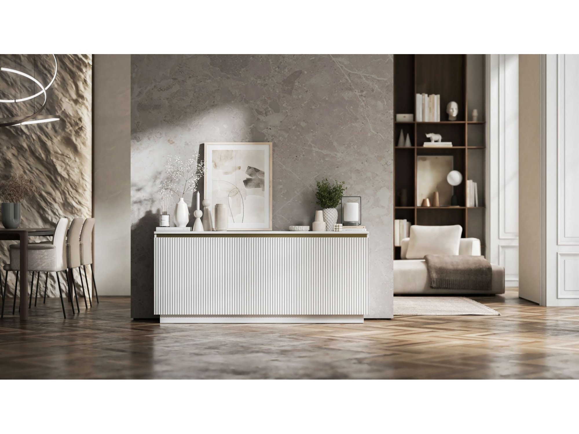 Komoda Glamour Biały Mat 167 cm Selene, na Cokole, Dobra Cena, Sklep Online | Meble Lindner