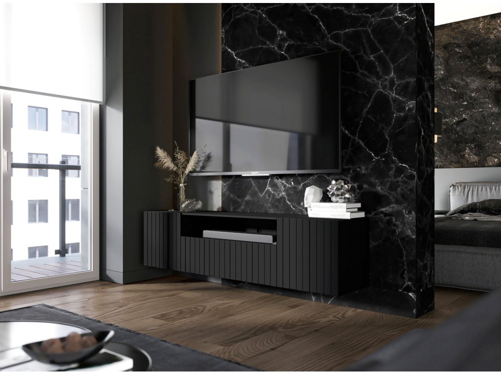 Wisząca szafka RTV Glamour ELPIS Czarny Mat 150 cm