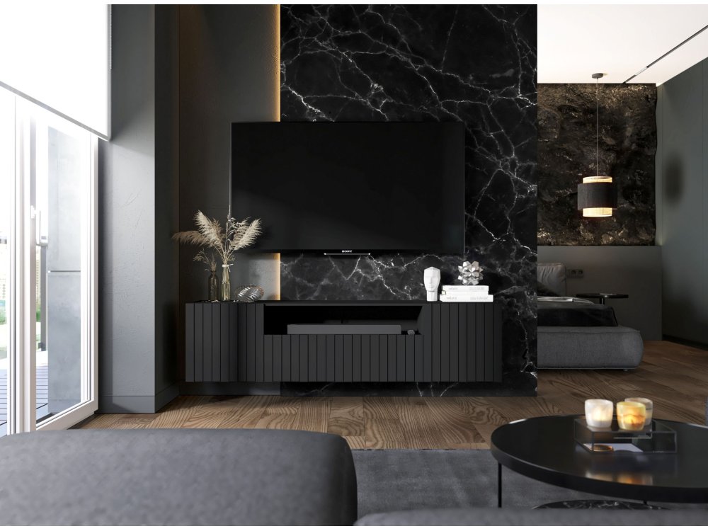 Wisząca szafka RTV Glamour ELPIS Czarny Mat 150 cm