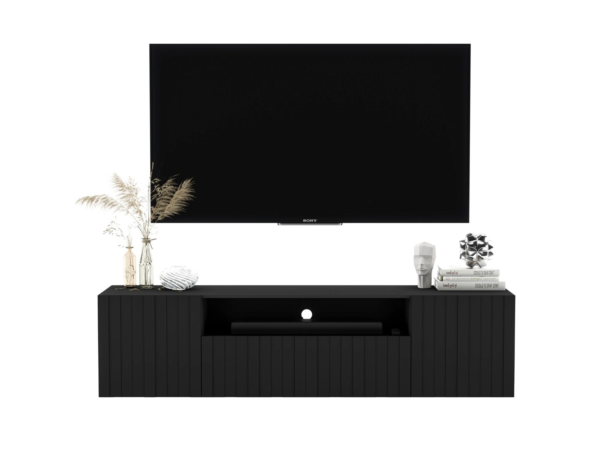 Wisząca szafka RTV Glamour ELPIS Czarny Mat 150 cm
