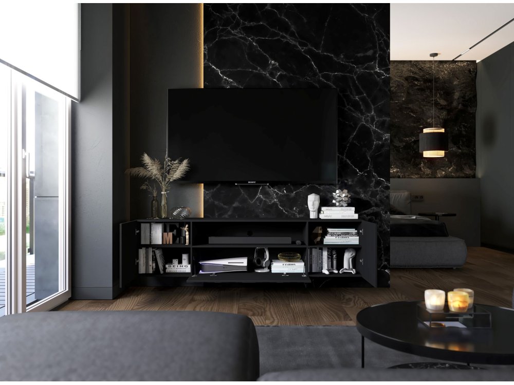 Wisząca szafka RTV Glamour ELPIS Czarny Mat 150 cm