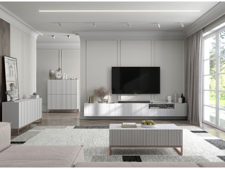 Wisząca szafka RTV Glamour ELPIS Biały Mat 150 cm