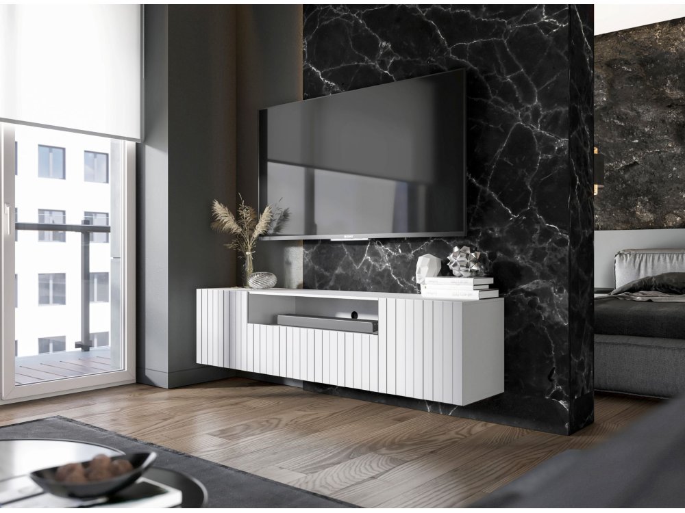 Wisząca szafka RTV Glamour ELPIS Biały Mat 150 cm