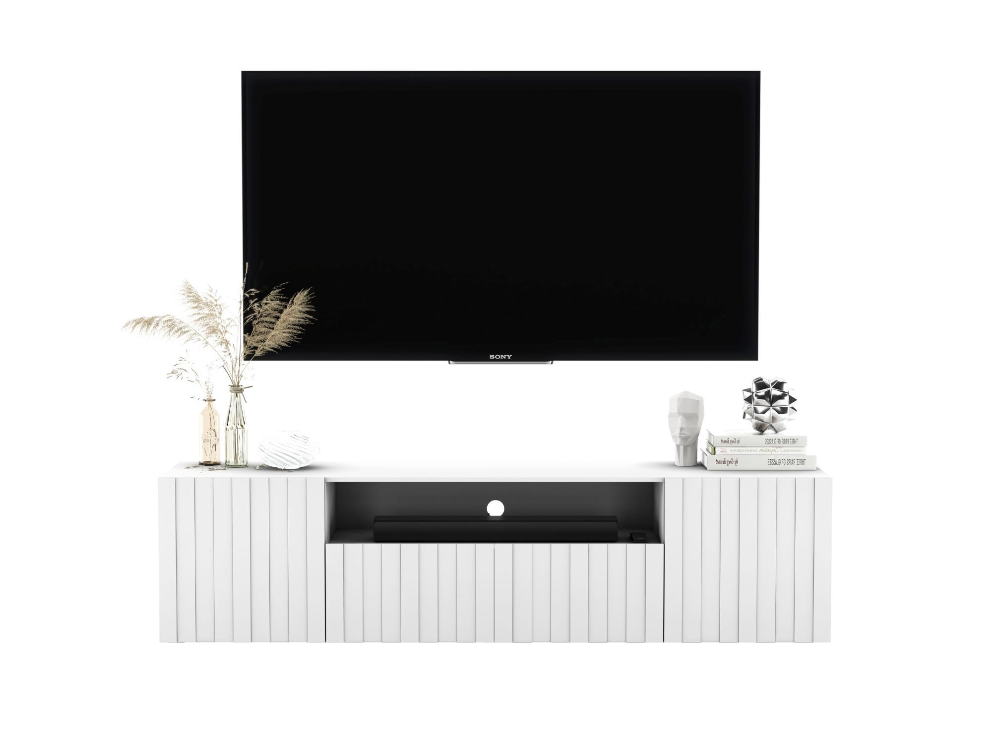 Wisząca szafka RTV Glamour ELPIS Biały Mat 150 cm