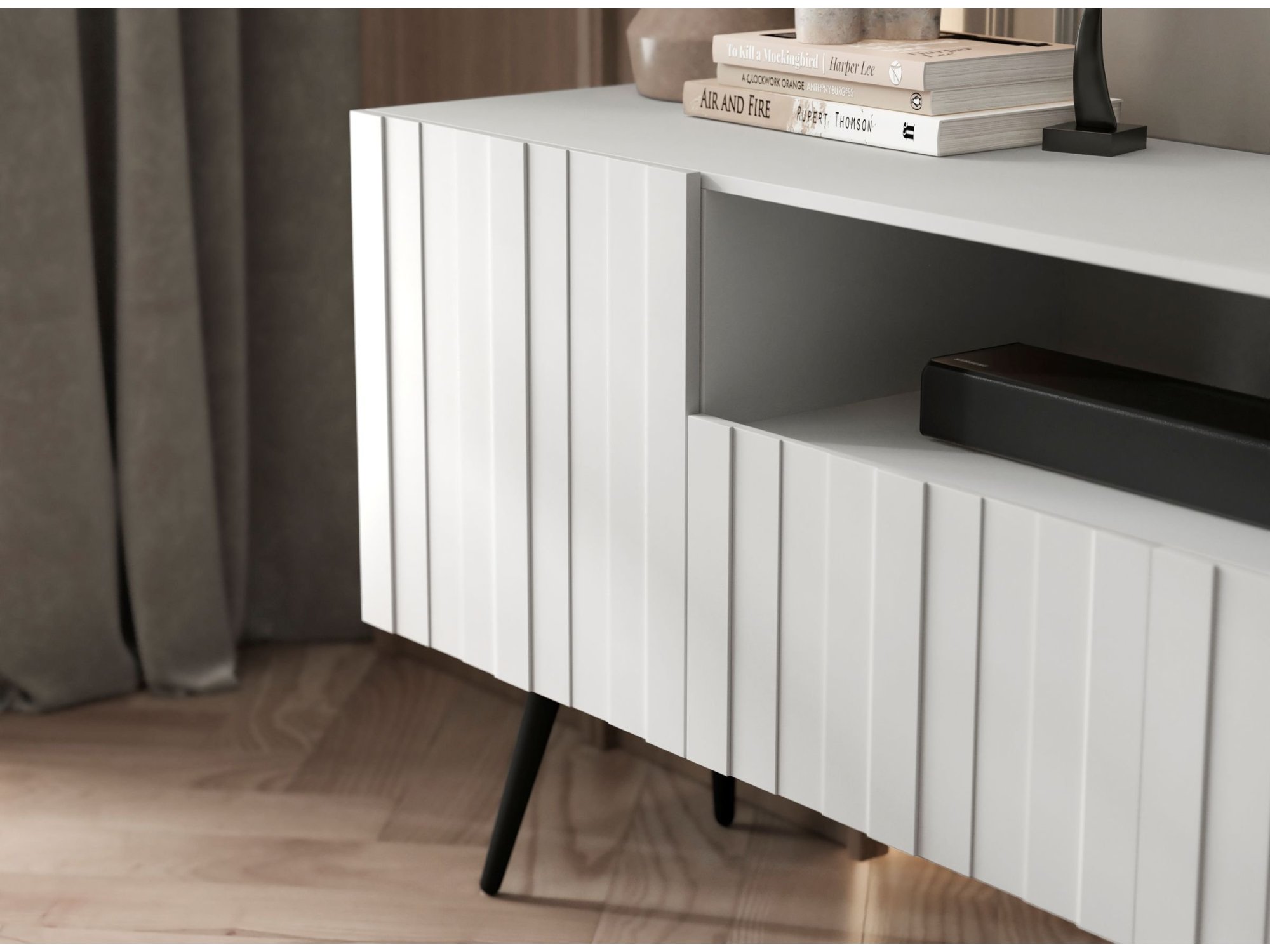 Wisząca szafka RTV Glamour ELPIS Biały Mat 150 cm