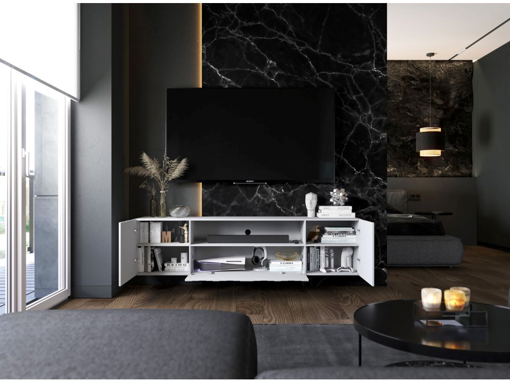 Wisząca szafka RTV Glamour ELPIS Biały Mat 150 cm