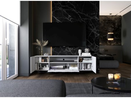 Wisząca szafka RTV Glamour ELPIS Biały Mat 150 cm