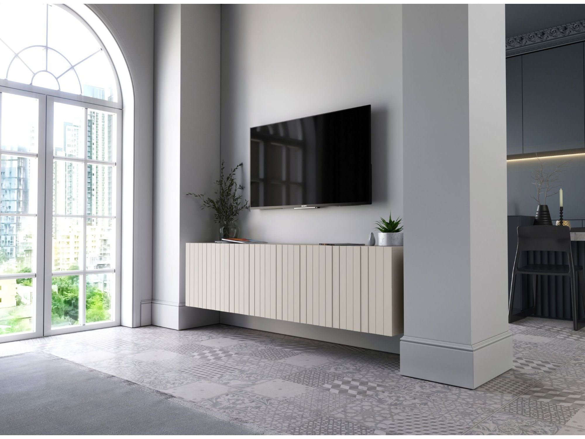 Wisząca Szafka RTV Glamour ELPIS Kaszmir Mat 150 cm, Dobra Cena, Sklep Online | Meble Lindner