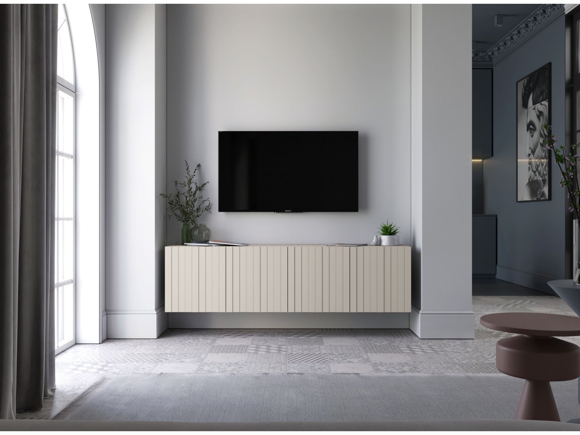 Wisząca Szafka RTV Glamour ELPIS Kaszmir Mat 150 cm, Dobra Cena, Sklep Online | Meble Lindner