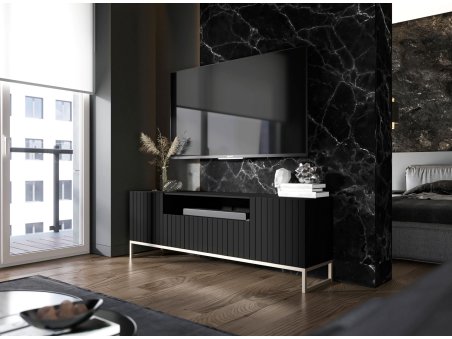 Stojąca szafka RTV Glamour ELPIS Czarny Mat 150 cm na złotej ramie3