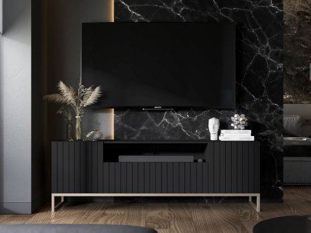 Stojąca szafka RTV Glamour ELPIS Czarny Mat 150 cm na złotej ramie1