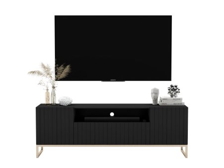 Stojąca szafka RTV Glamour ELPIS Czarny Mat 150 cm na złotej ramie