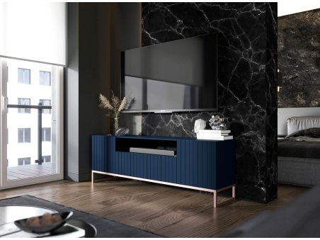 Stojąca szafka RTV Glamour ELPIS Granatowy Mat 150 cm na miedzianej ramie3