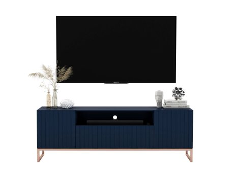 Stojąca szafka RTV Glamour ELPIS Granatowy Mat 150 cm na miedzianej ramie