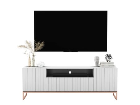 Stojąca szafka RTV Glamour ELPIS Biały Mat 150 cm na miedzianej ramie