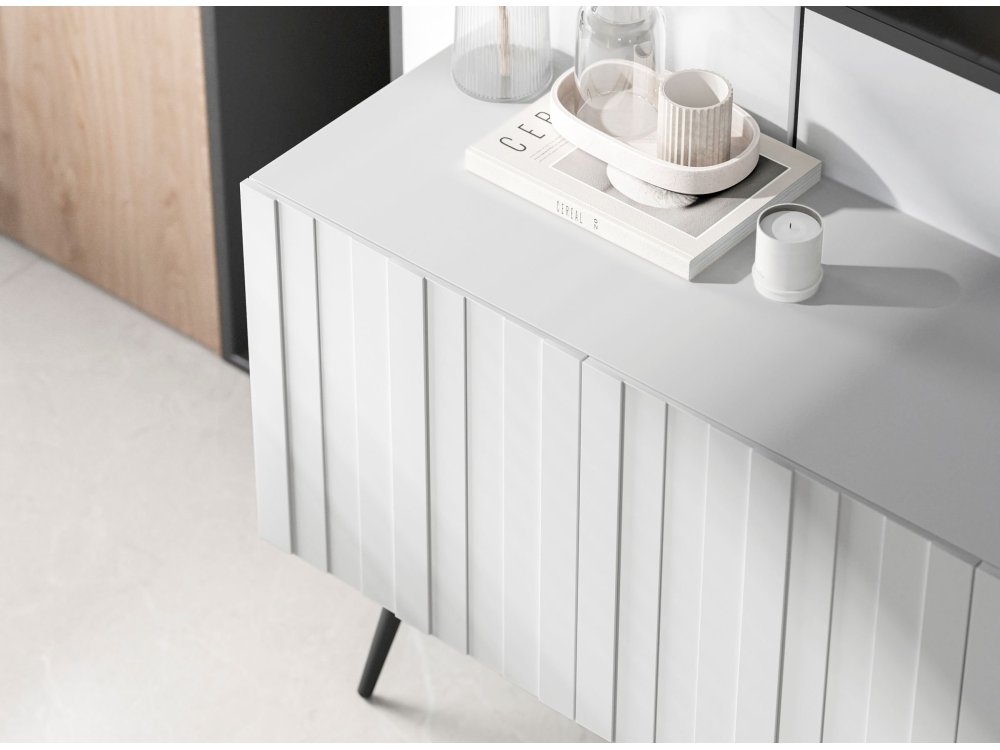 Stojąca szafka RTV Glamour ELPIS Biały Mat 150 cm na miedzianej ramie