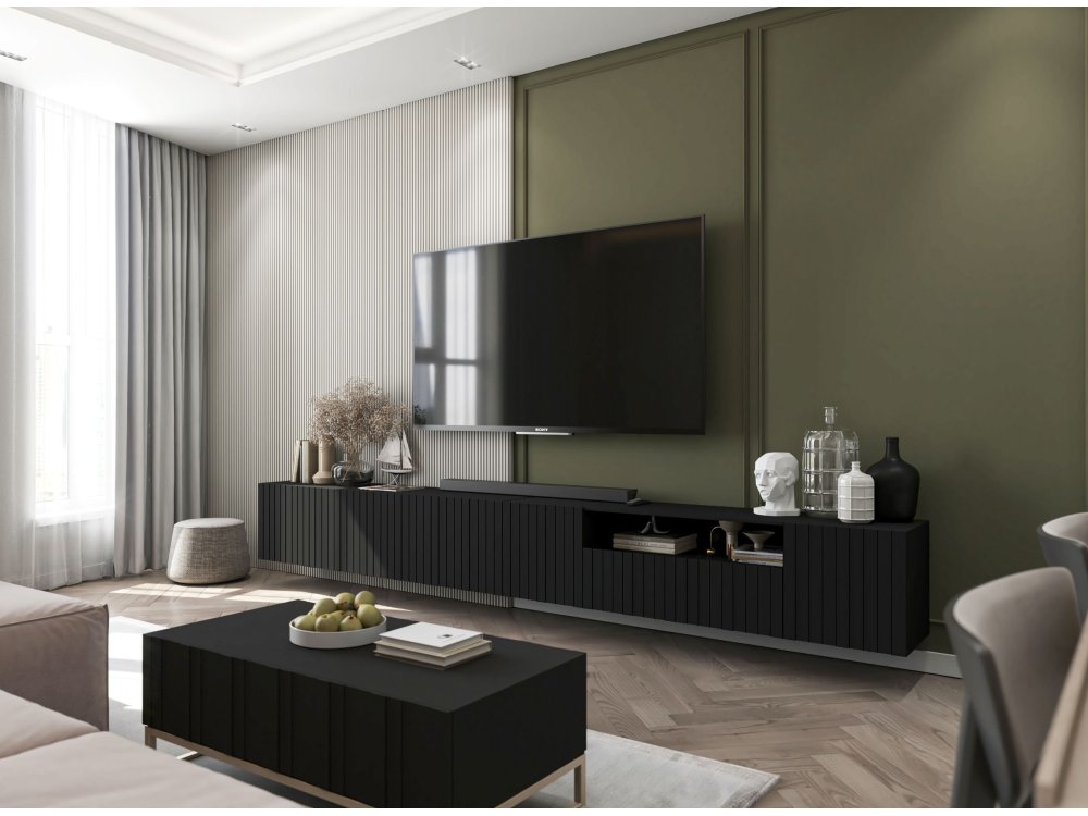 Wisząca szafka RTV Glamour ELPIS Czarny Mat 150 cm