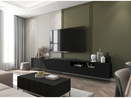 Wisząca szafka RTV Glamour ELPIS Czarny Mat 150 cm