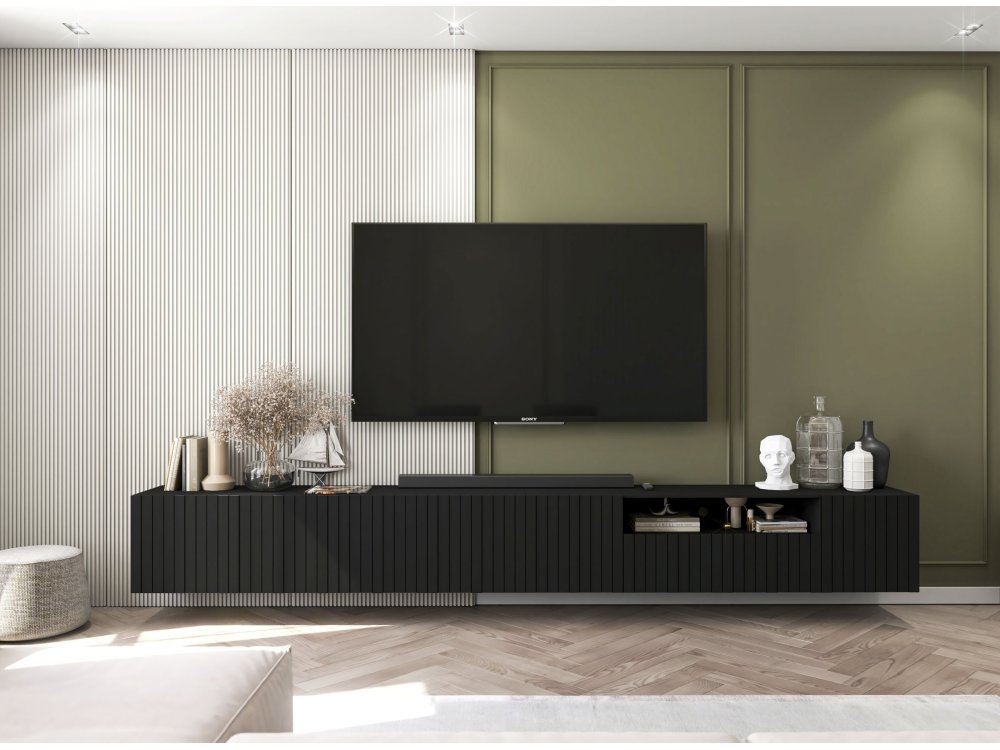 Wisząca szafka RTV Glamour ELPIS Czarny Mat 150 cm