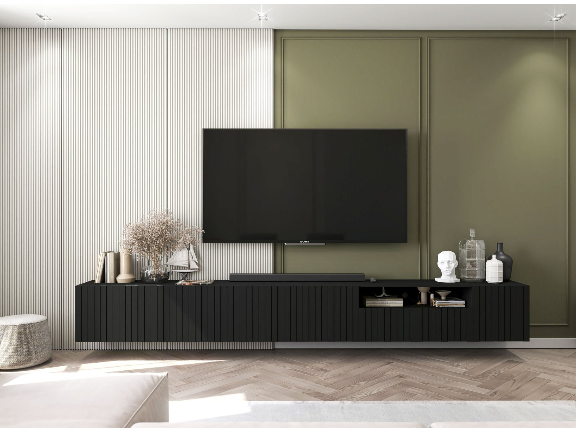 Wisząca szafka RTV Glamour ELPIS Czarny Mat 150 cm