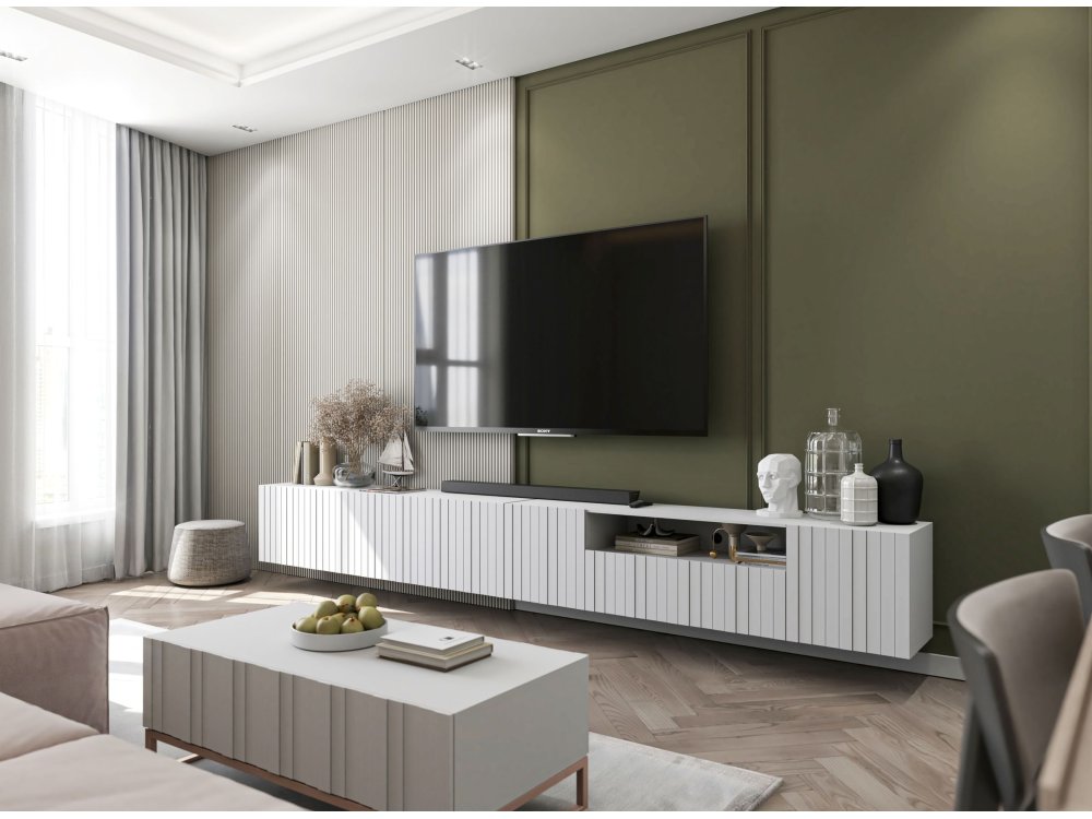 Wisząca szafka RTV Glamour ELPIS Biały Mat 150 cm