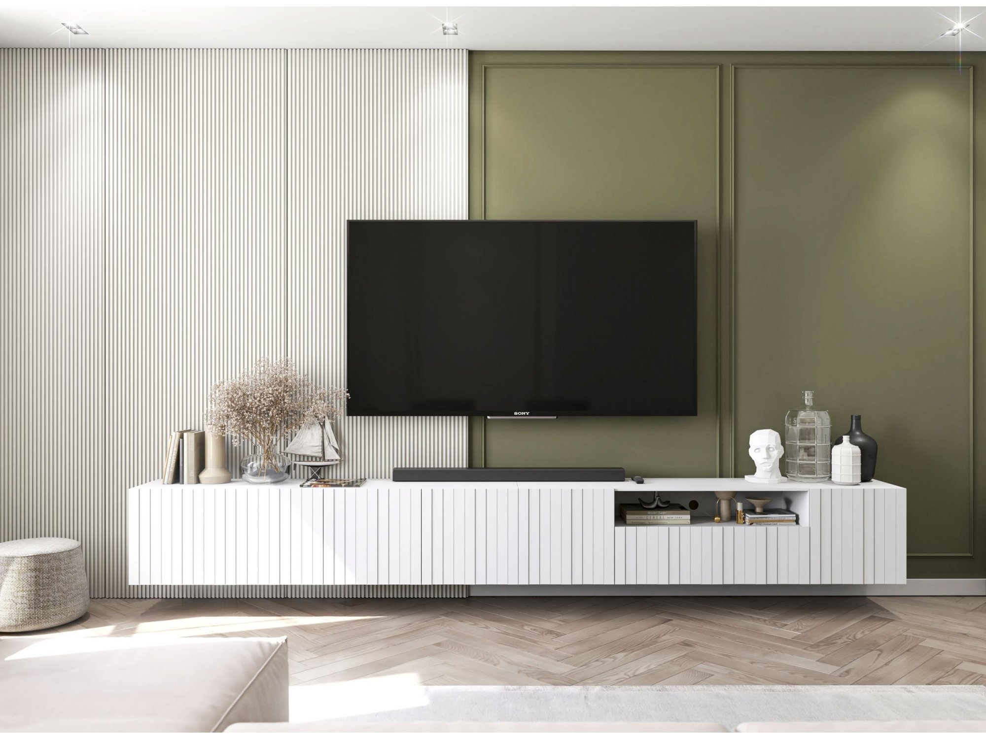 Wisząca szafka RTV Glamour ELPIS Biały Mat 150 cm