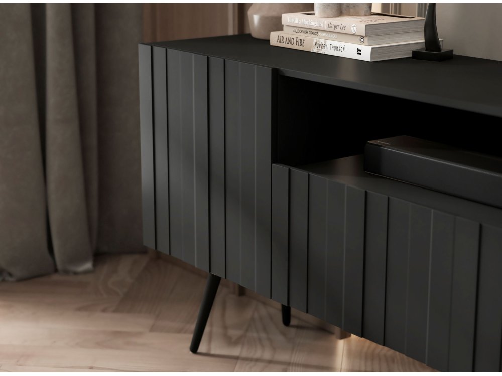 Wisząca szafka RTV Glamour ELPIS Czarny Mat 300 cm