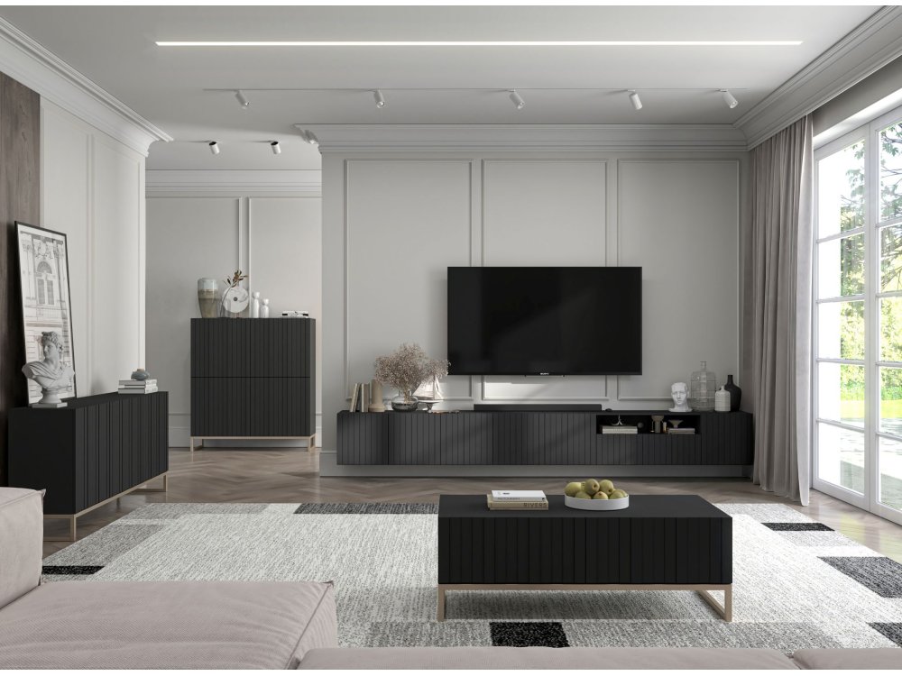 Wisząca szafka RTV Glamour ELPIS Czarny Mat 300 cm