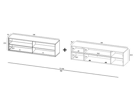 Wisząca szafka RTV Glamour ELPIS Czarny Mat 300 cm