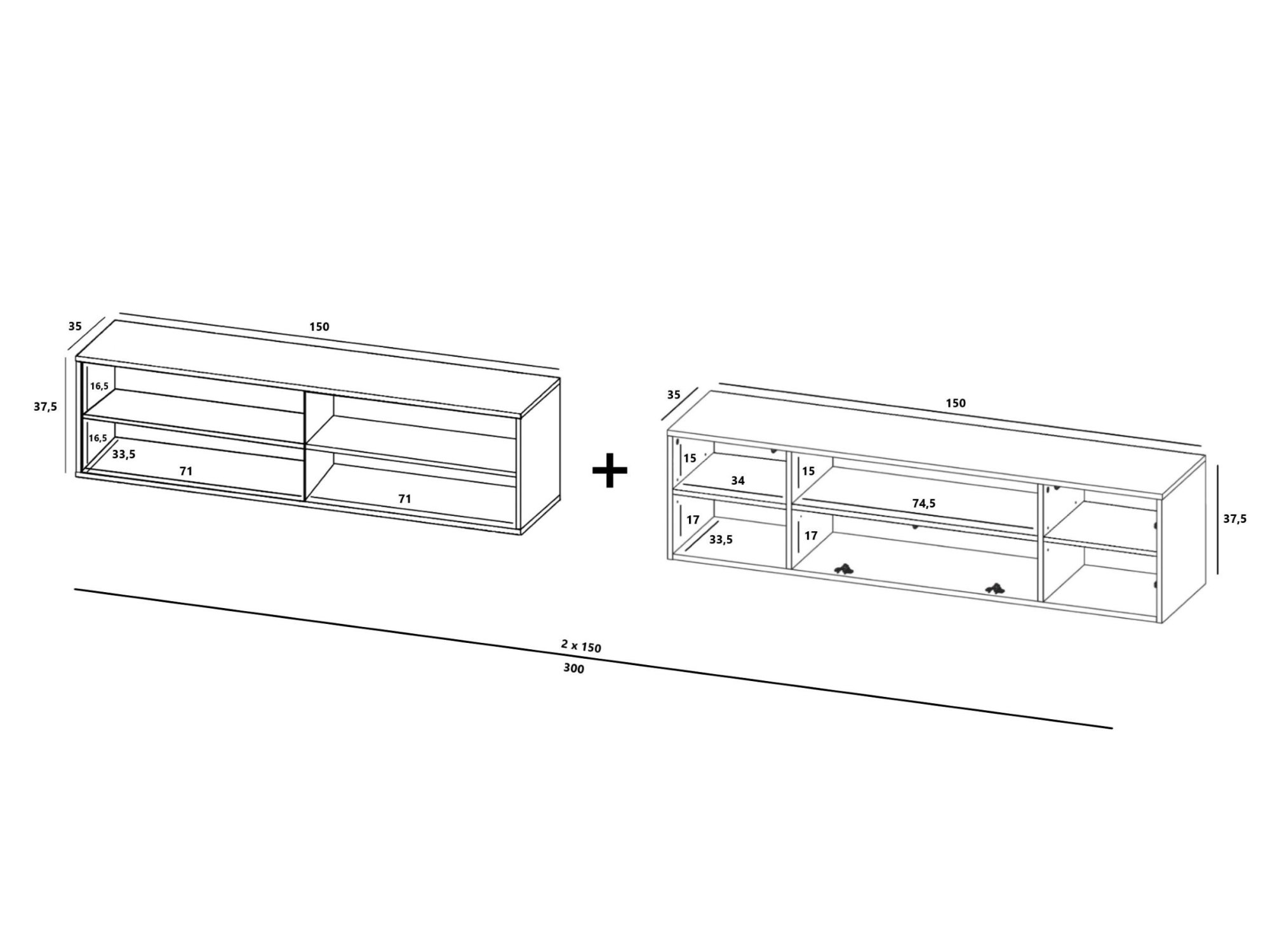 Wisząca szafka RTV Glamour ELPIS Czarny Mat 300 cm