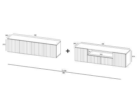 Wisząca szafka RTV Glamour ELPIS Czarny Mat 300 cm