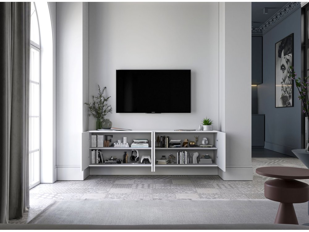 Wisząca szafka RTV Glamour ELPIS Biały Mat 300 cm