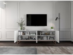 Stojąca szafka RTV Glamour ELPIS Biały Mat 300 cm na miedzianej ramie