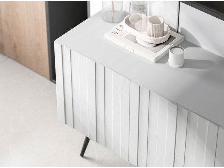 Stojąca szafka RTV Glamour ELPIS Biały Mat 300 cm na miedzianej ramie