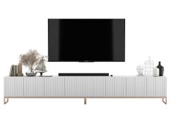 Stojąca szafka RTV Glamour ELPIS Biały Mat 300 cm na miedzianej ramie