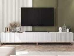 Stojąca szafka RTV Glamour ELPIS Biały Mat 300 cm na miedzianej ramie