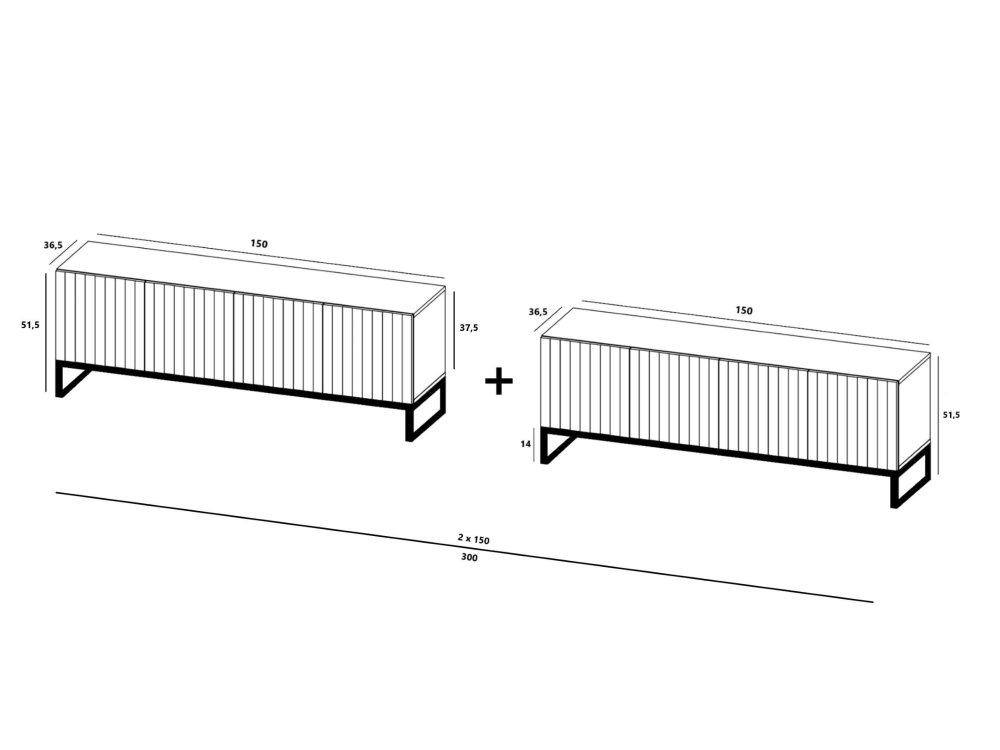 Stojąca szafka RTV Glamour ELPIS Biały Mat 300 cm na miedzianej ramie