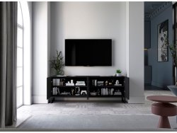 Stojąca Szafka RTV Glamour ELPIS Czarny Mat 300 cm na Czarnej Ramie, Dobra Cena, Sklep Online | Meble Lindner