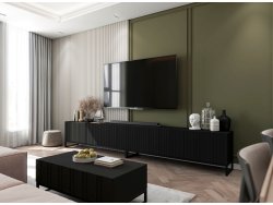 Stojąca Szafka RTV Glamour ELPIS Czarny Mat 300 cm na Czarnej Ramie, Dobra Cena, Sklep Online | Meble Lindner