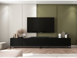 Stojąca Szafka RTV Glamour ELPIS Czarny Mat 300 cm na Czarnej Ramie, Dobra Cena, Sklep Online | Meble Lindner